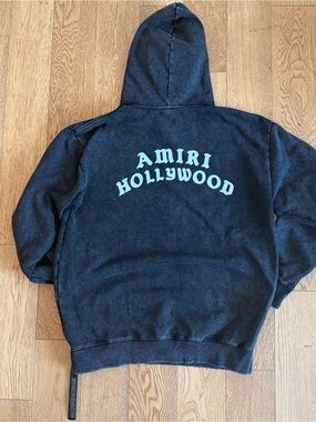 Amiri Hollywood Logo Washed Hoodie Sweatshirt Fleece Streetwear Boxy S